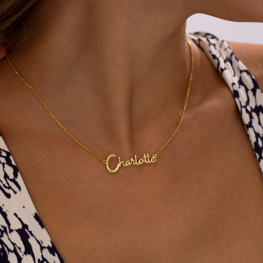 14K Gold Minimalist Script Name Necklace | Dainty Personalized Name Necklace