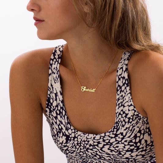 14K Gold Elegant Swirl Name Necklace | Personalized Fancy Script Necklace