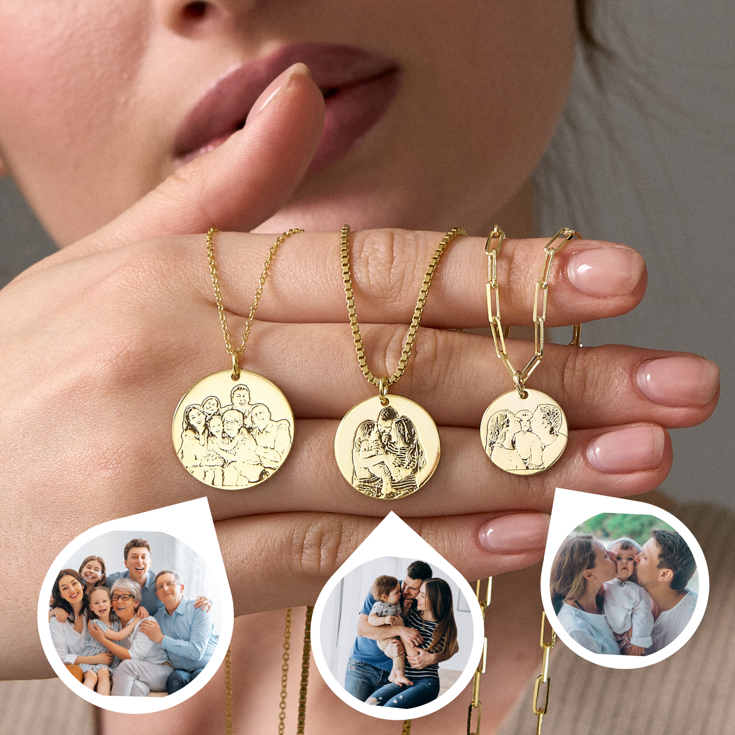 14K Gold Custom Photo Engraved Necklace | Pet Portrait Necklace | Memorial Photo Necklace