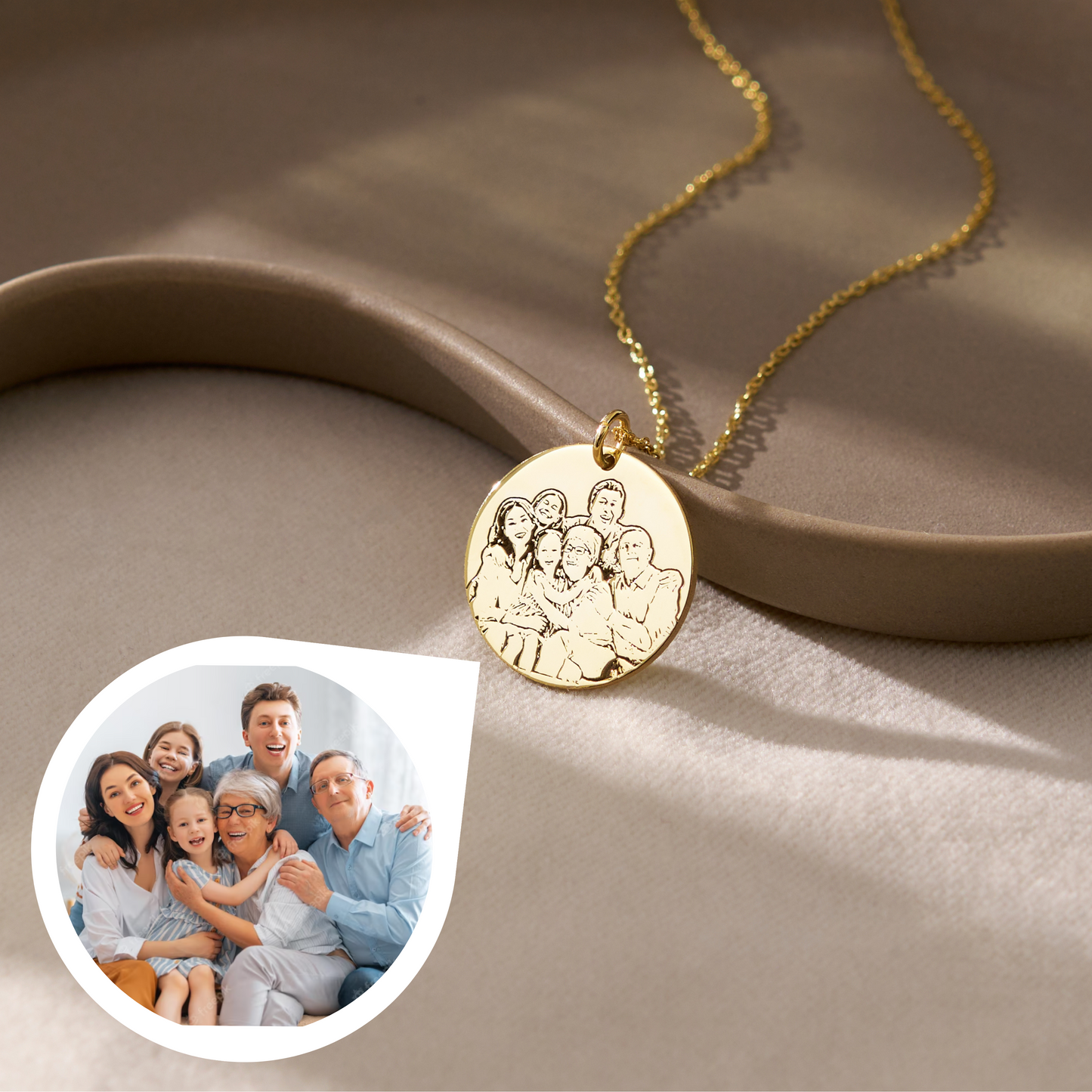 14K Gold Custom Photo Engraved Necklace | Pet Portrait Necklace | Memorial Photo Necklace