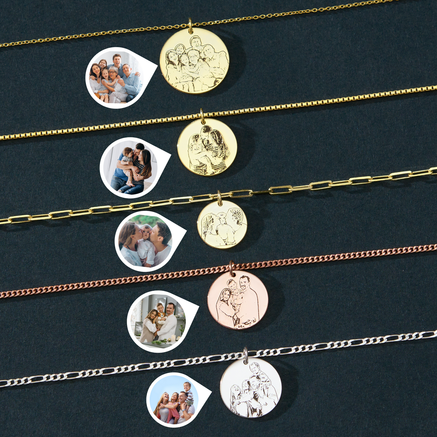14K Gold Custom Photo Engraved Necklace | Pet Portrait Necklace | Memorial Photo Necklace