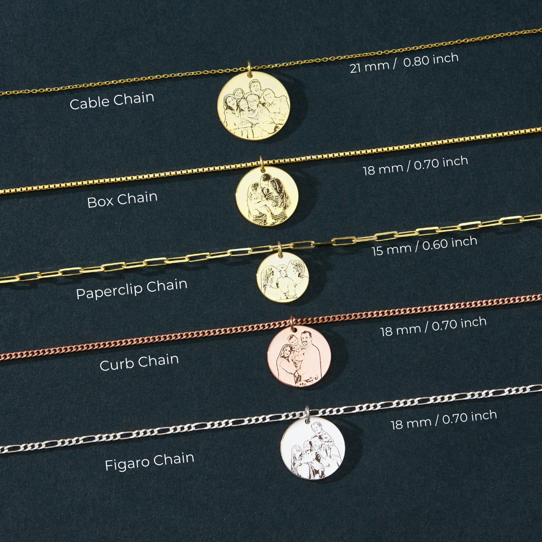 14K Gold Custom Photo Engraved Necklace | Pet Portrait Necklace | Memorial Photo Necklace