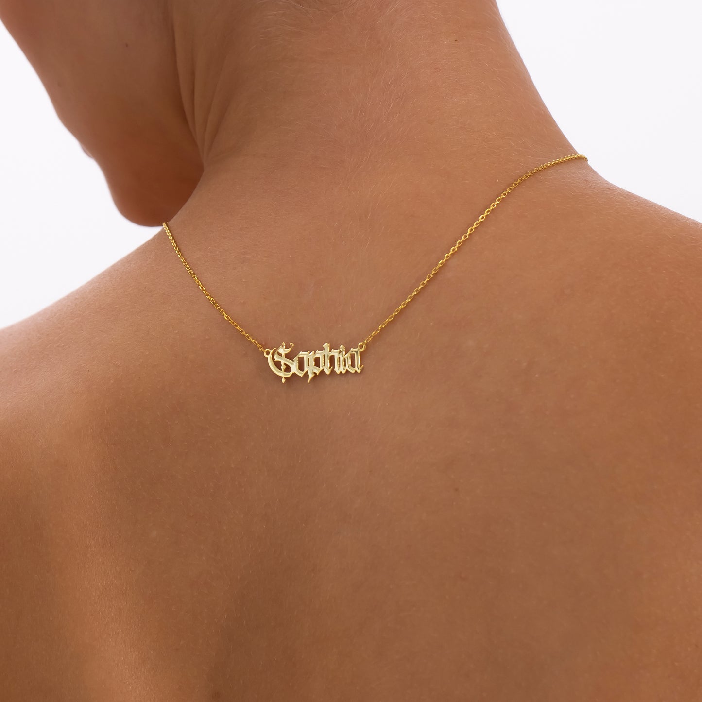 14K Gold Old English Name Necklace | Gothic Medieval Personalized Necklace