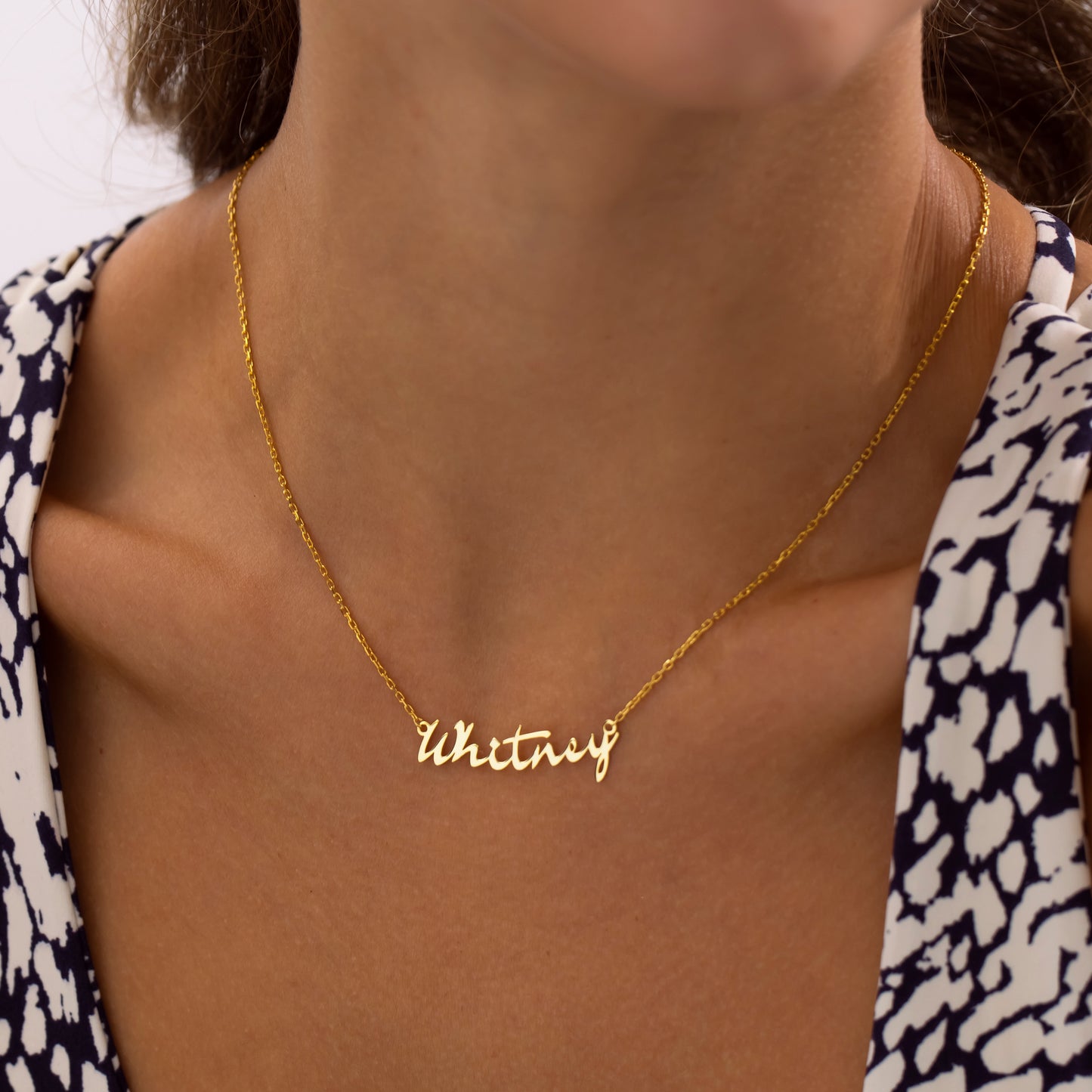 14K Gold Italic Script Name Necklace | Personalized Slanted Cursive Necklace