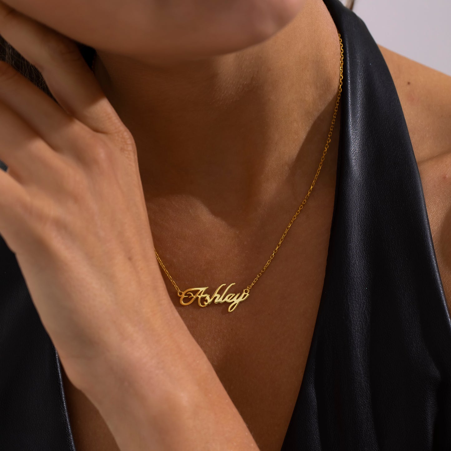 14K Gold Italic Script Name Necklace | Personalized Slanted Cursive Necklace