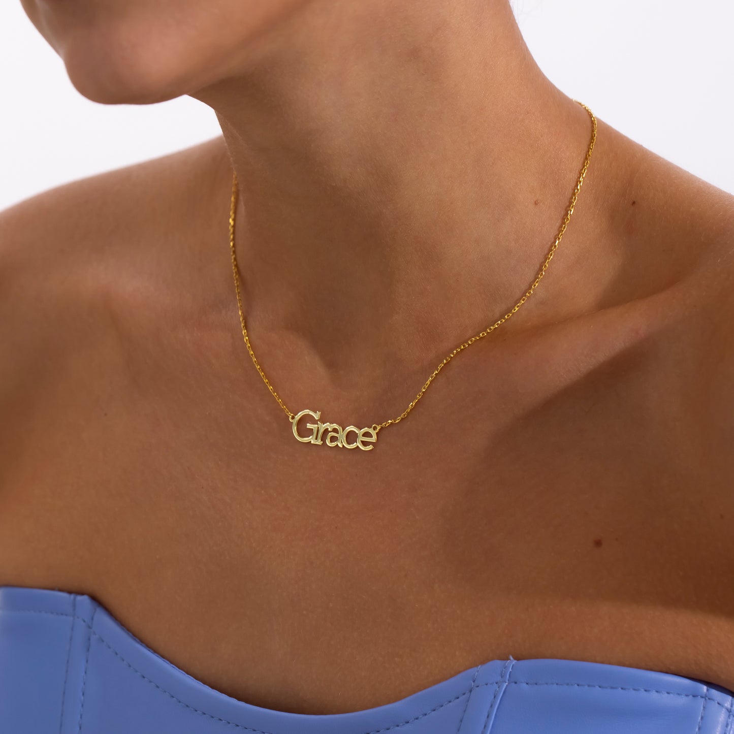 14K Gold Serif Name Necklace | Classic Block Letter Personalized Necklace