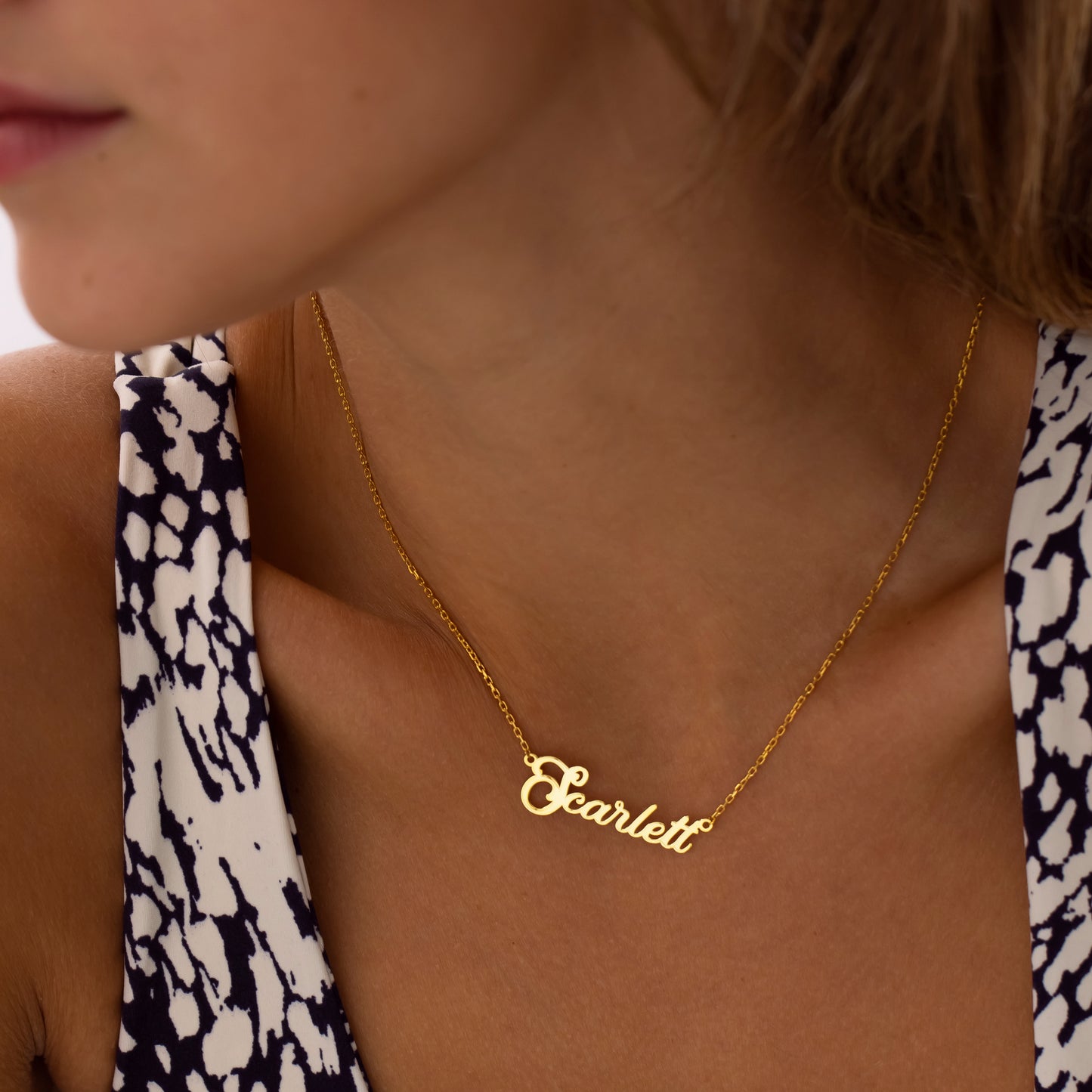 14K Gold Elegant Swirl Name Necklace | Personalized Fancy Script Necklace