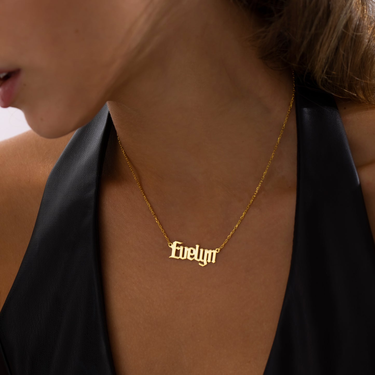 14K Gold Gothic Name Necklace | Dark Style Personalized Necklace