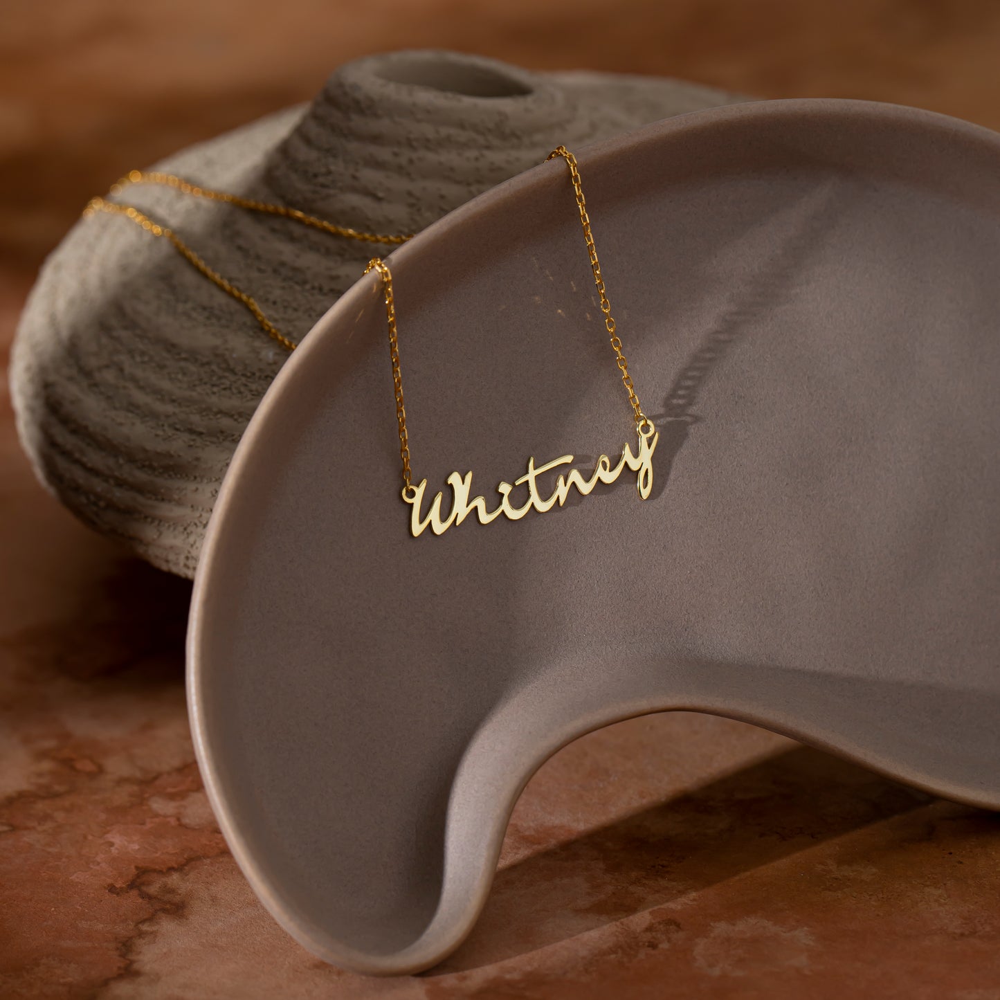 14K Gold Italic Script Name Necklace | Personalized Slanted Cursive Necklace