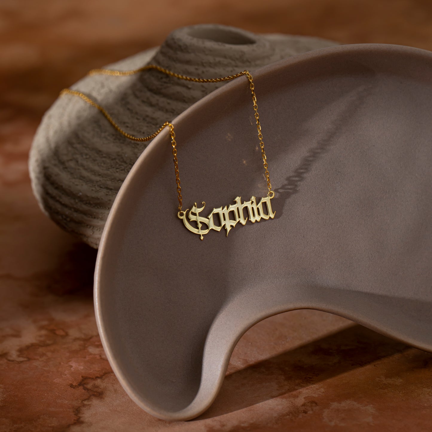14K Gold Old English Name Necklace | Gothic Medieval Personalized Necklace