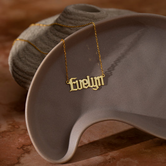 14K Gold Gothic Name Necklace | Dark Style Personalized Necklace