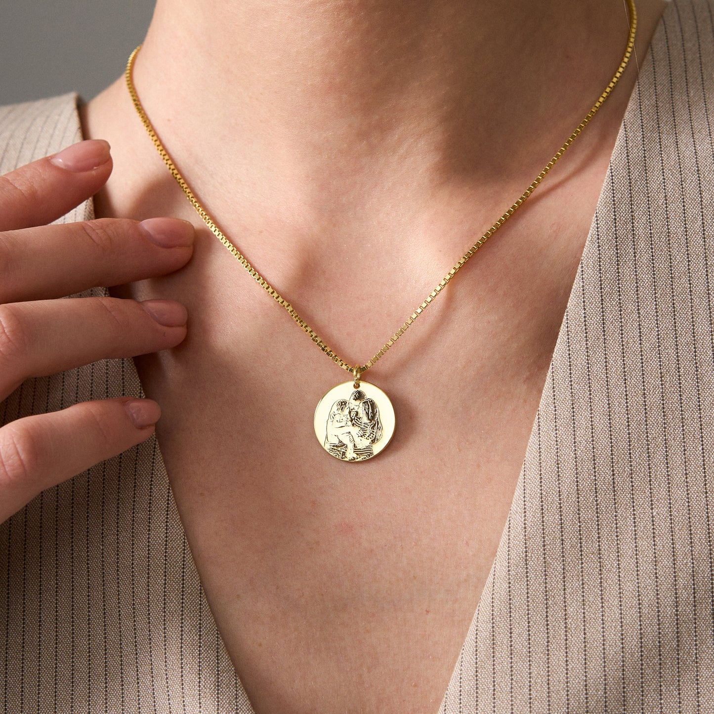 14K Gold Custom Photo Engraved Necklace | Pet Portrait Necklace | Memorial Photo Necklace