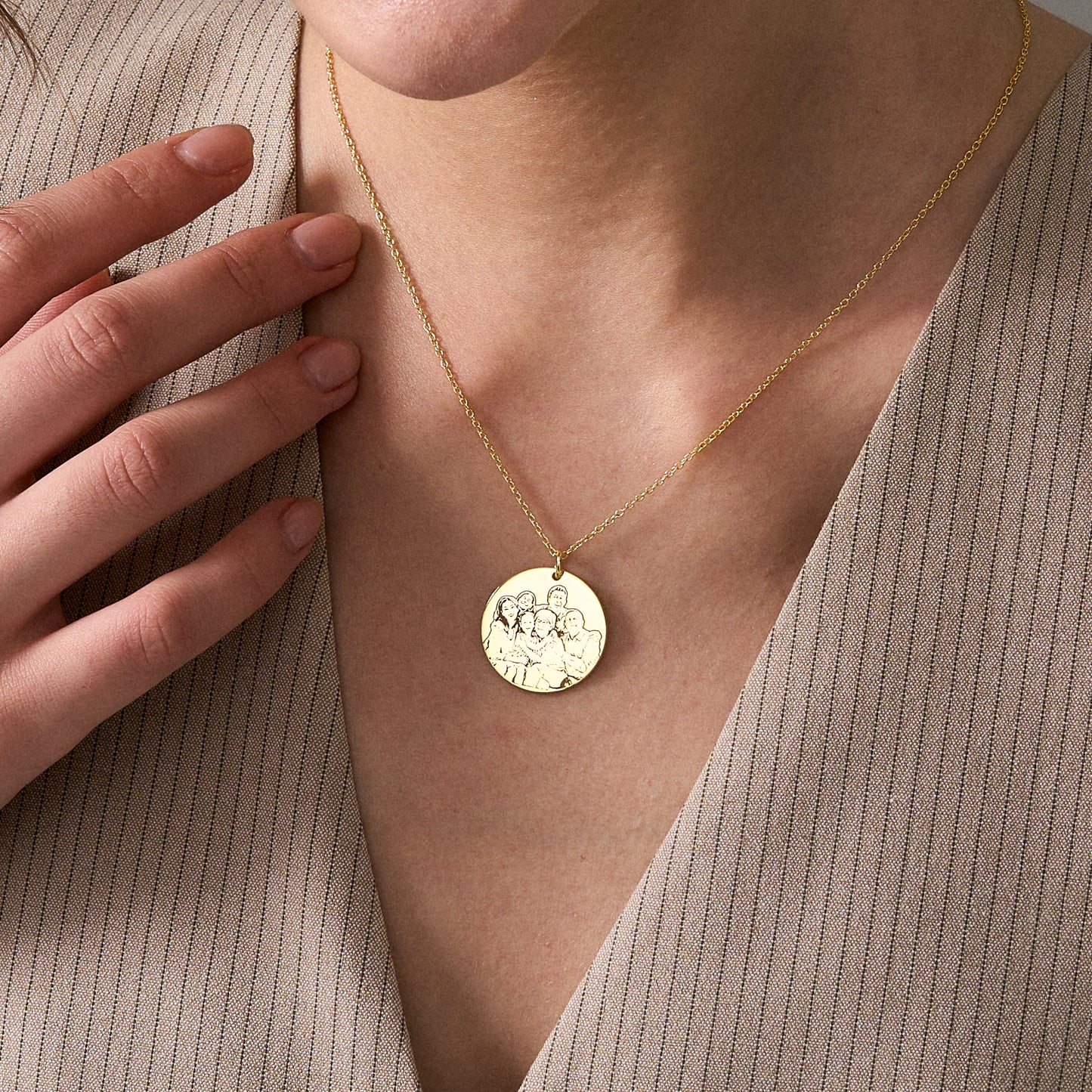 14K Gold Custom Photo Engraved Necklace | Pet Portrait Necklace | Memorial Photo Necklace