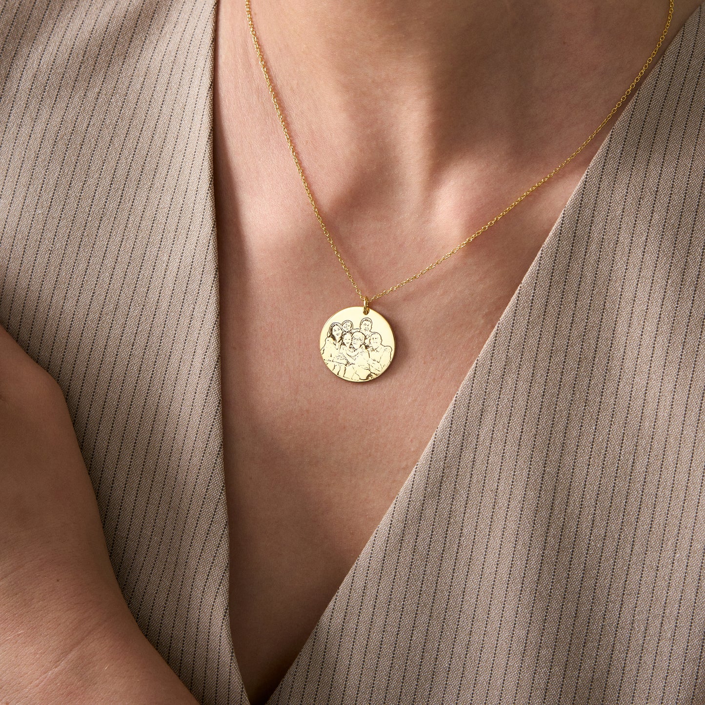 14K Gold Custom Photo Engraved Necklace | Pet Portrait Necklace | Memorial Photo Necklace