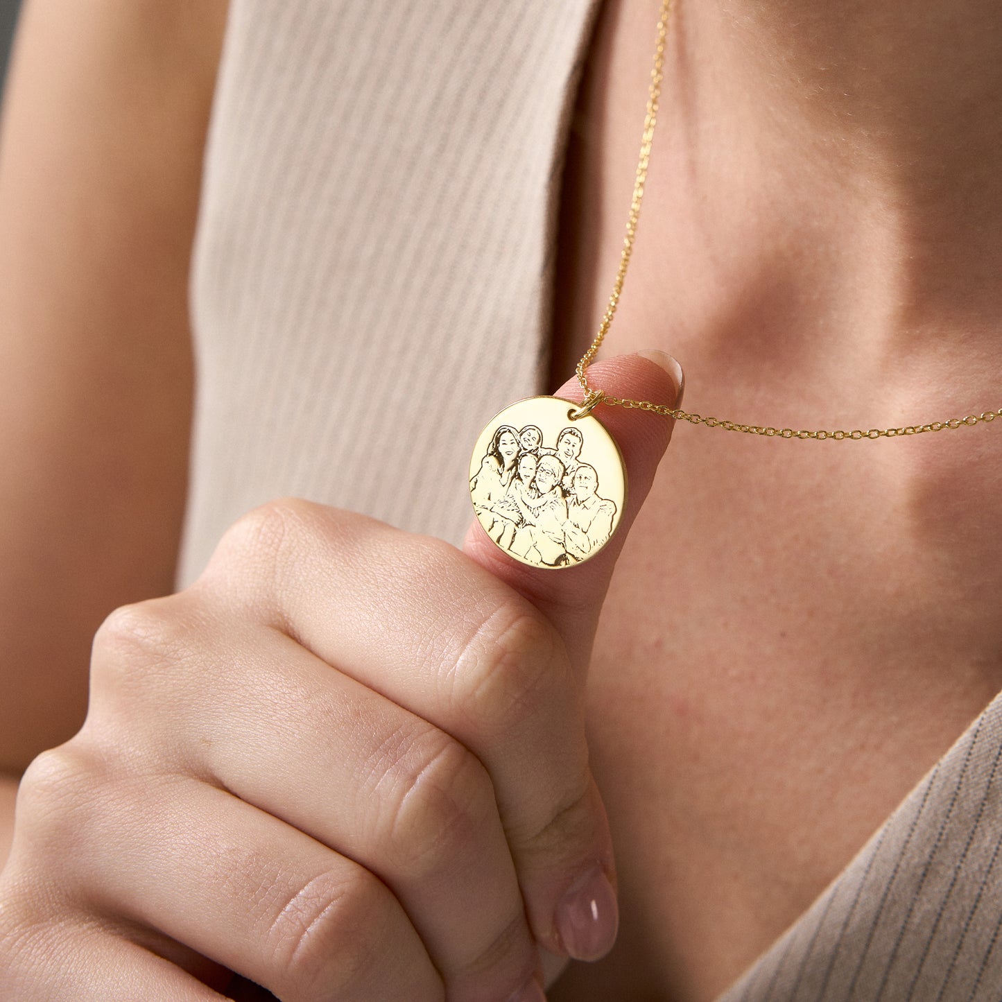 14K Gold Custom Photo Engraved Necklace | Pet Portrait Necklace | Memorial Photo Necklace
