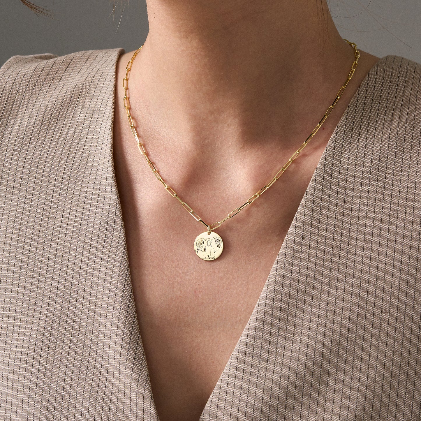 14K Gold Custom Photo Engraved Necklace | Pet Portrait Necklace | Memorial Photo Necklace
