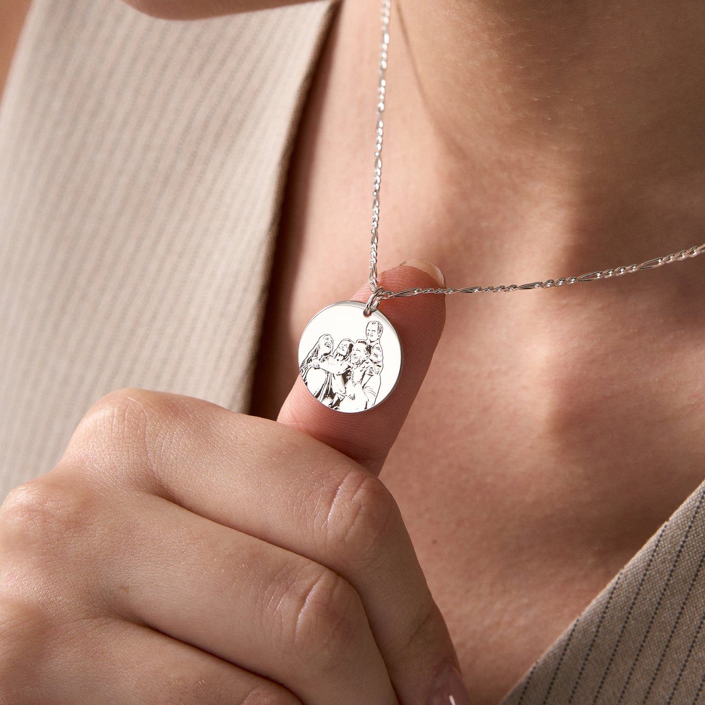 14K Gold Custom Photo Engraved Necklace | Pet Portrait Necklace | Memorial Photo Necklace