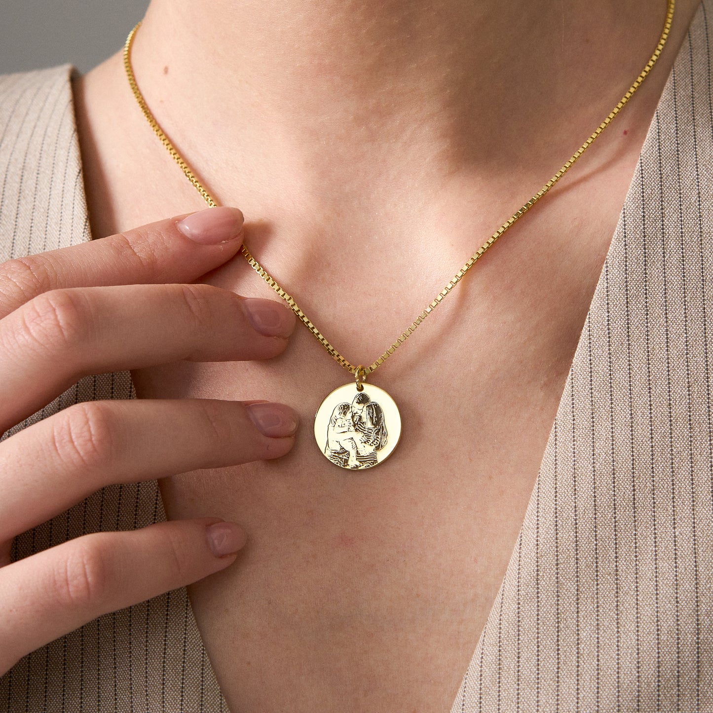 14K Gold Custom Photo Engraved Necklace | Pet Portrait Necklace | Memorial Photo Necklace