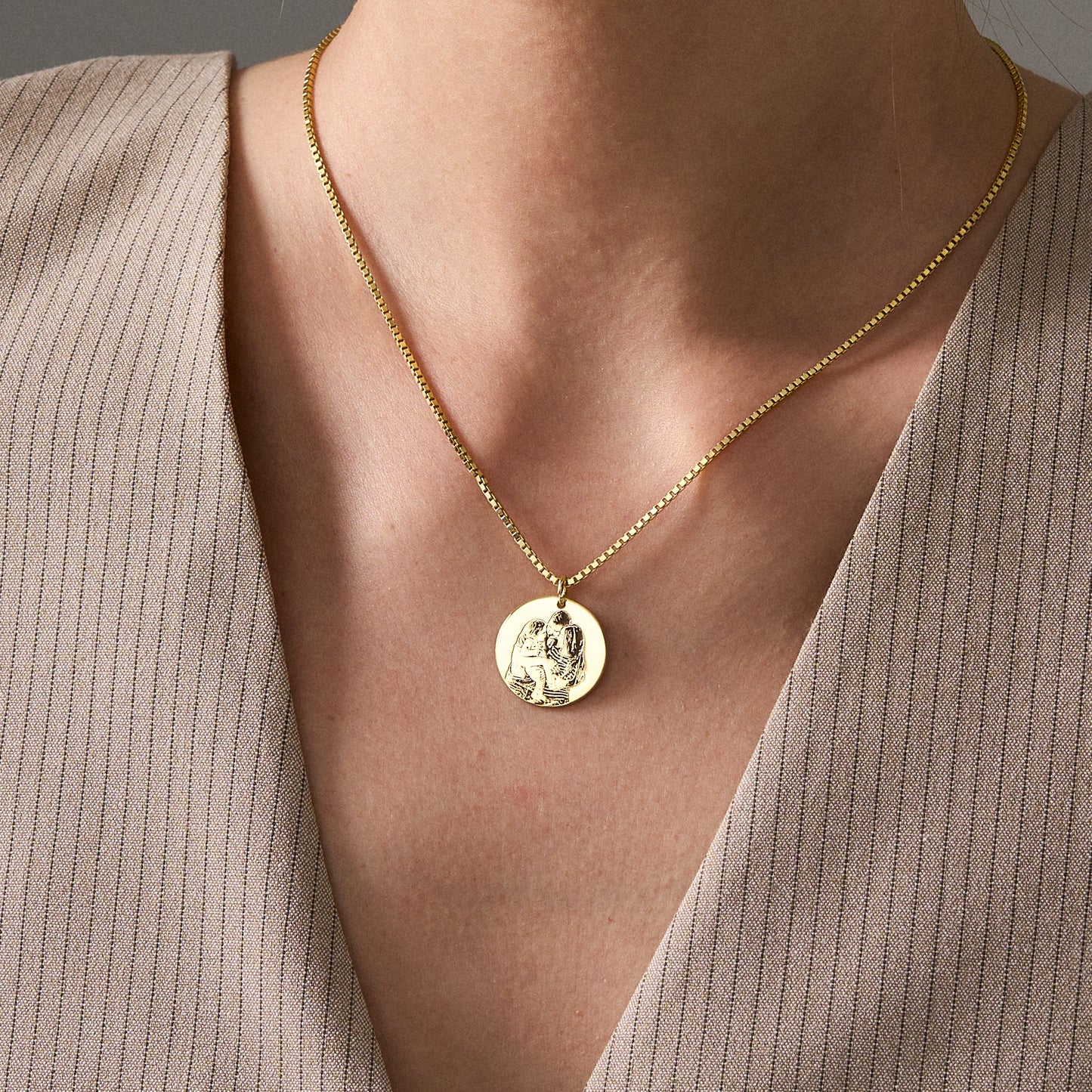 14K Gold Custom Photo Engraved Necklace | Pet Portrait Necklace | Memorial Photo Necklace