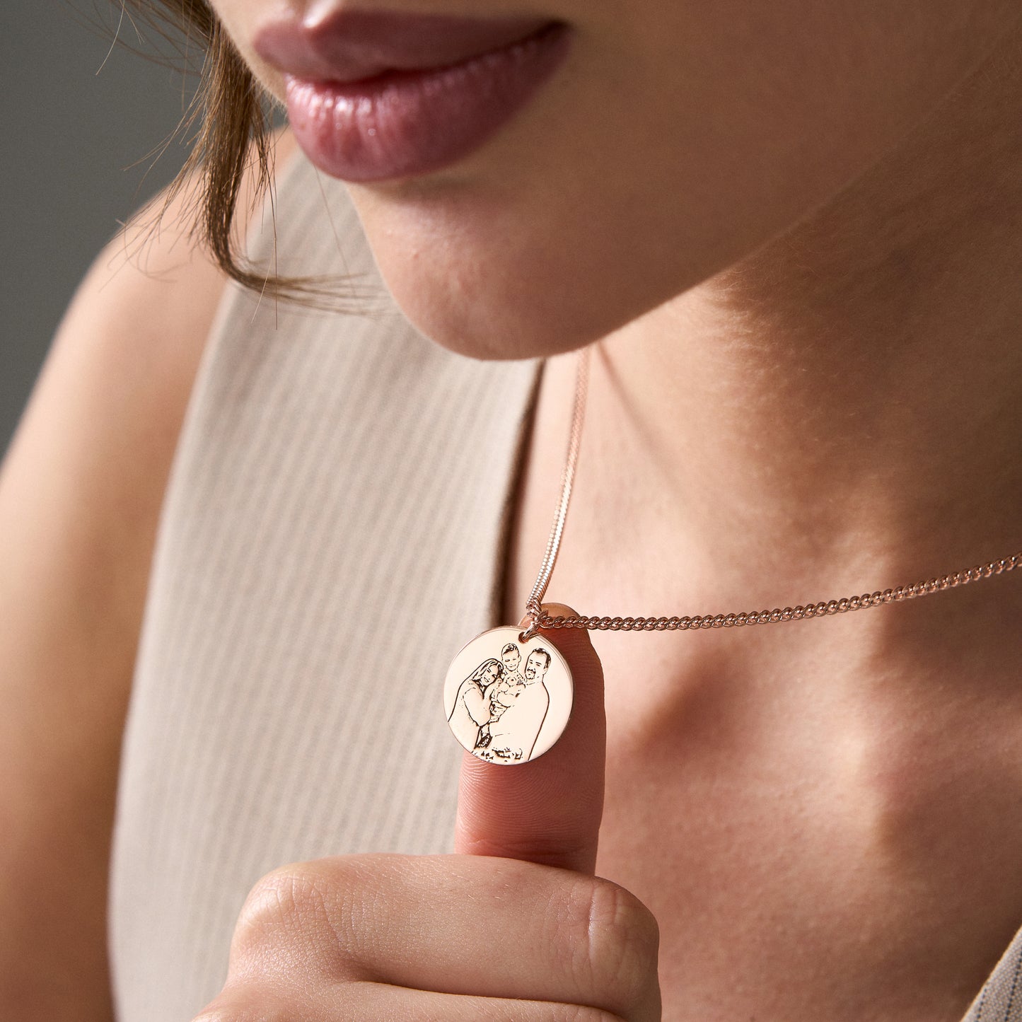 14K Gold Custom Photo Engraved Necklace | Pet Portrait Necklace | Memorial Photo Necklace