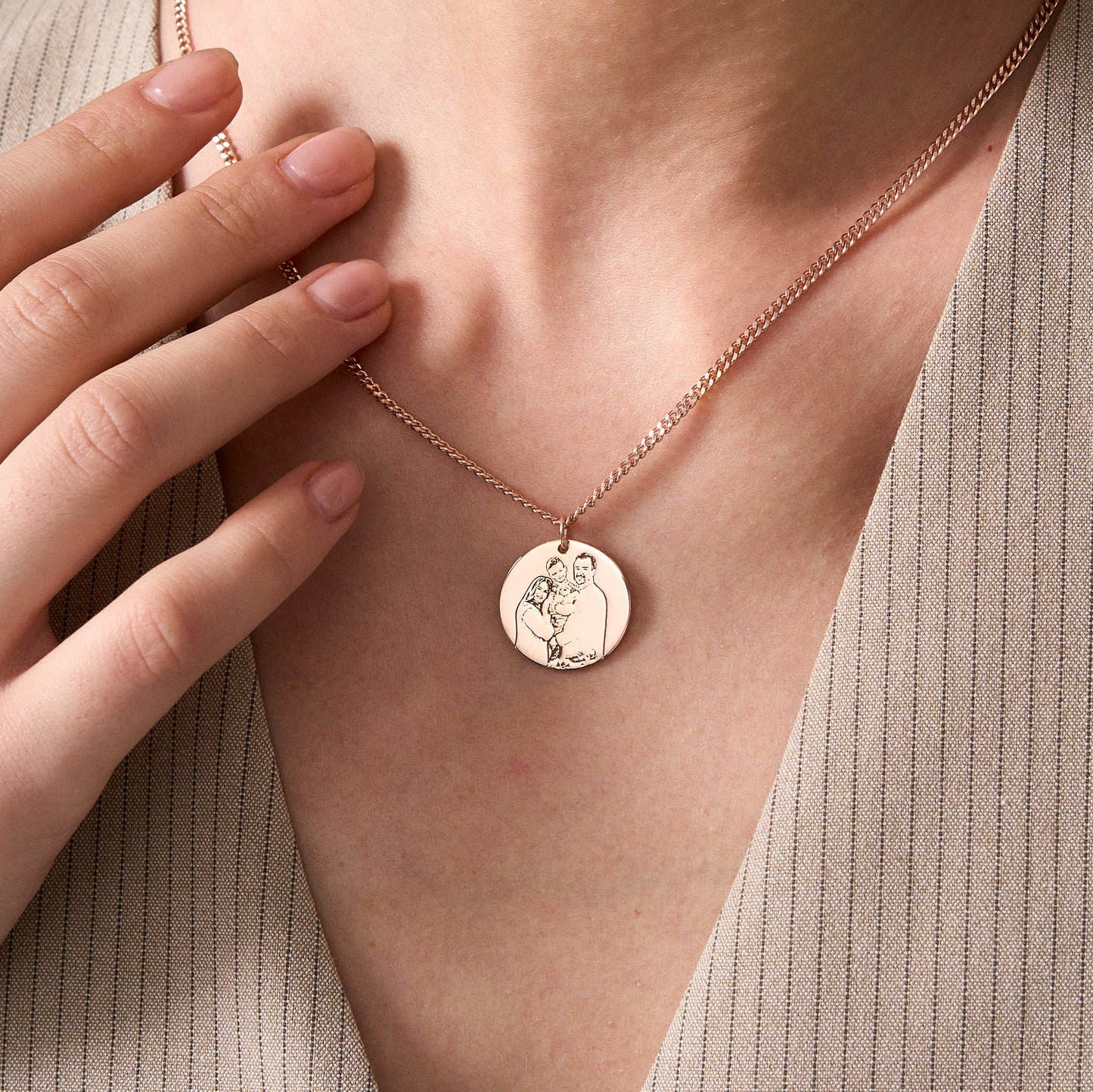 14K Gold Custom Photo Engraved Necklace | Pet Portrait Necklace | Memorial Photo Necklace