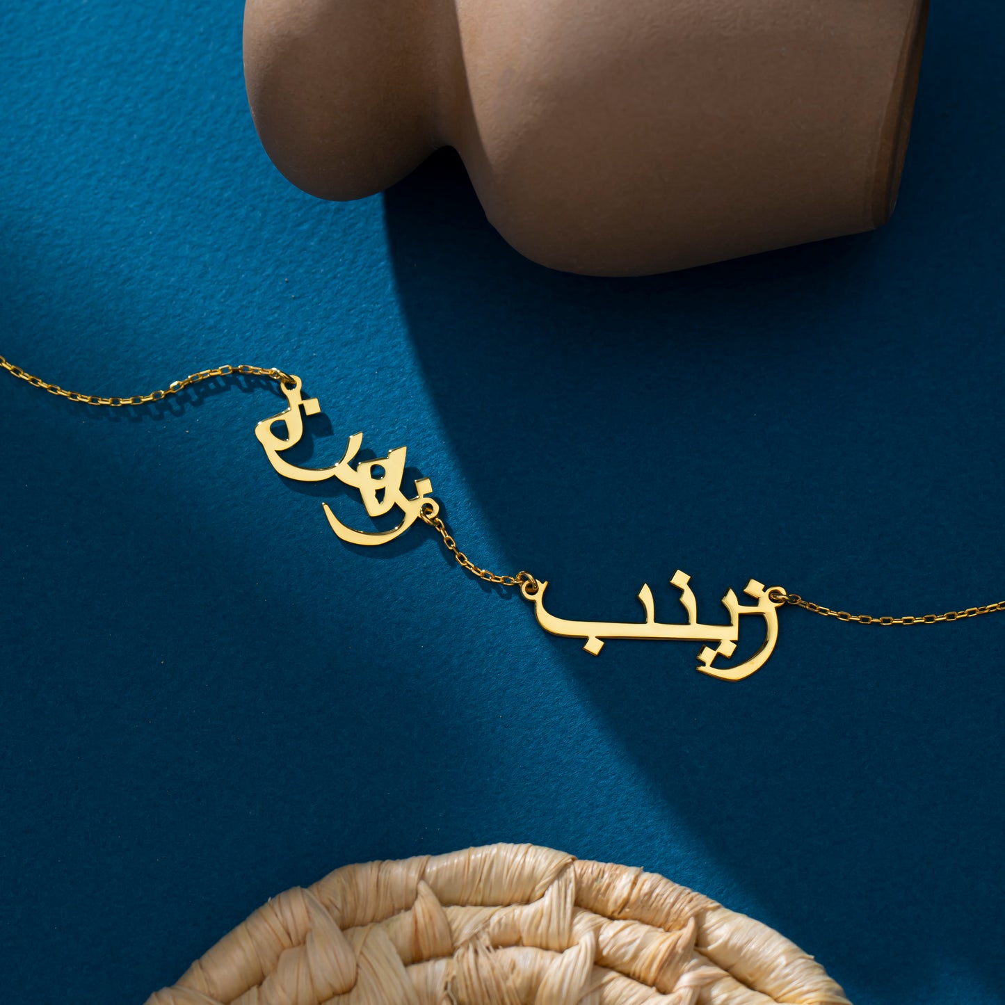 14K Gold 2 Arabic Name Necklace | Double Name Necklace | Couples & Family Jewelry