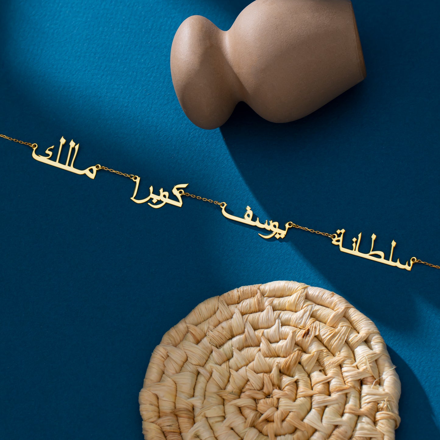 14K Gold Multiple Arabic Name Necklace | Family Name Necklace | Up to 4 Names