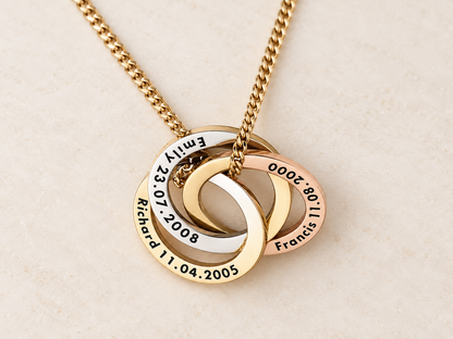 Russian Ring Necklace, Personalized Engraved Names | 14K Gold Vermeil