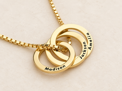 Russian Ring Necklace, Personalized Engraved Names | 14K Gold Vermeil