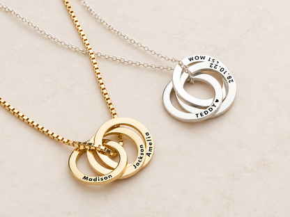Russian Ring Necklace, Personalized Engraved Names | 14K Gold Vermeil