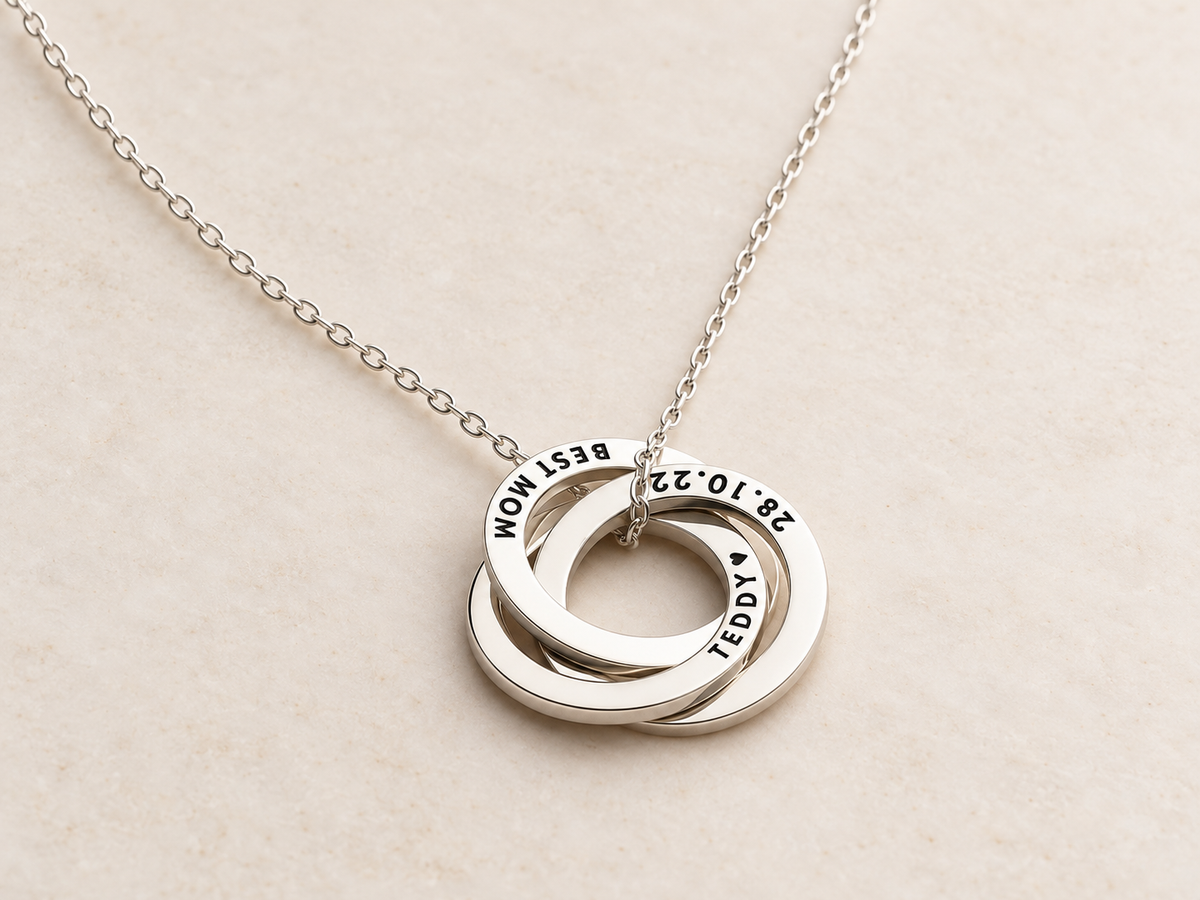 Russian Ring Necklace, Personalized Engraved Names | 14K Gold Vermeil