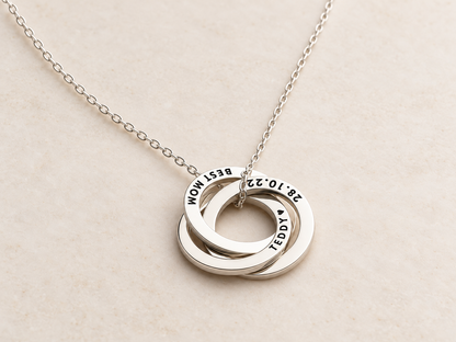 Russian Ring Necklace, Personalized Engraved Names | 14K Gold Vermeil