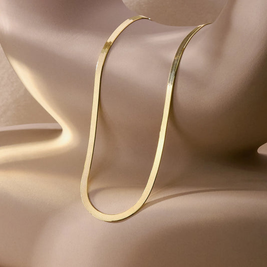 14K Gold Snake Herringbone Chain Necklace