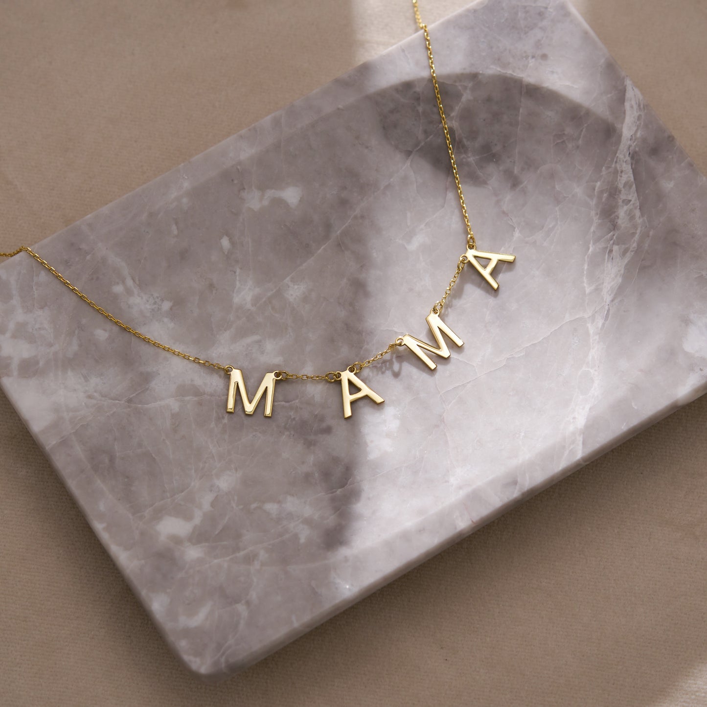 14K Gold Letter Name Necklace | Mama Necklace | Personalized Word Necklace for Women