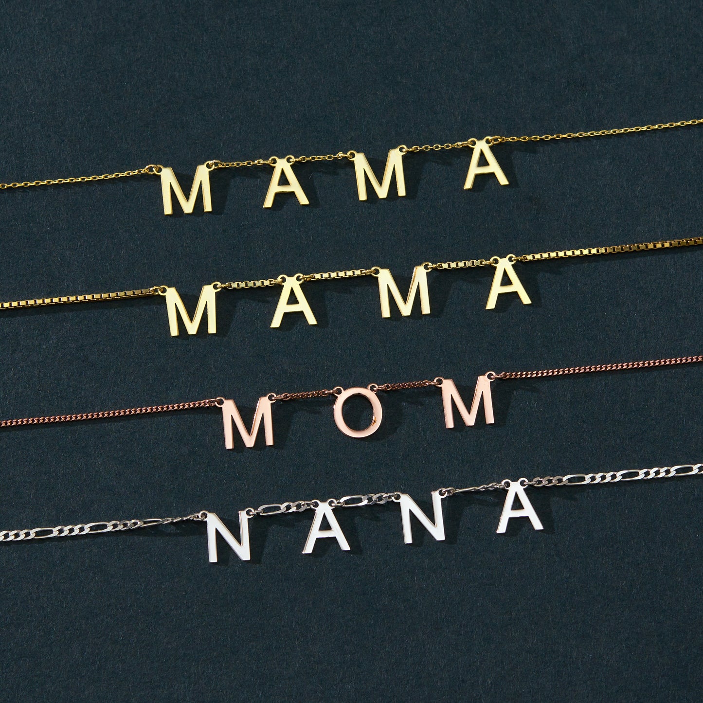 14K Gold Letter Name Necklace | Mama Necklace | Personalized Word Necklace for Women