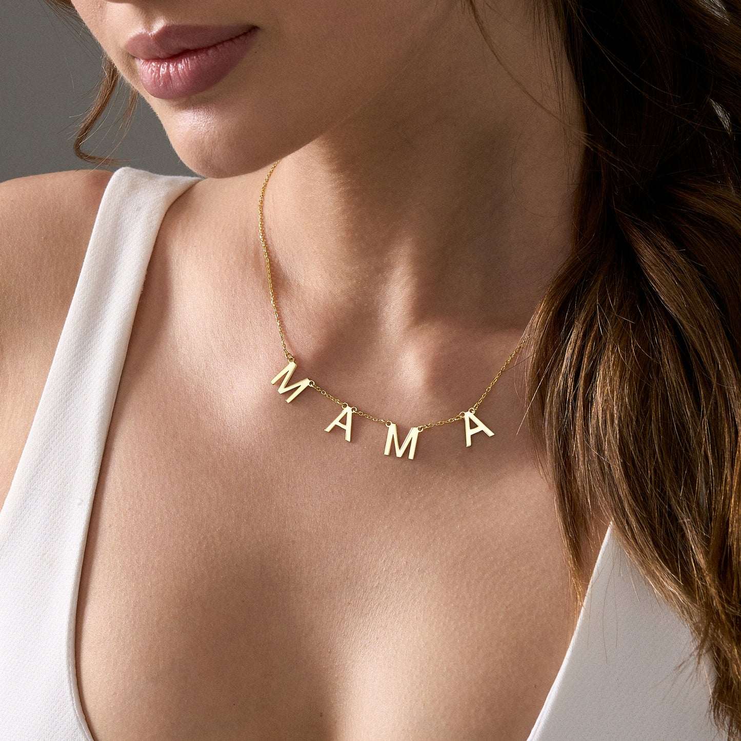 14K Gold Letter Name Necklace | Mama Necklace | Personalized Word Necklace for Women