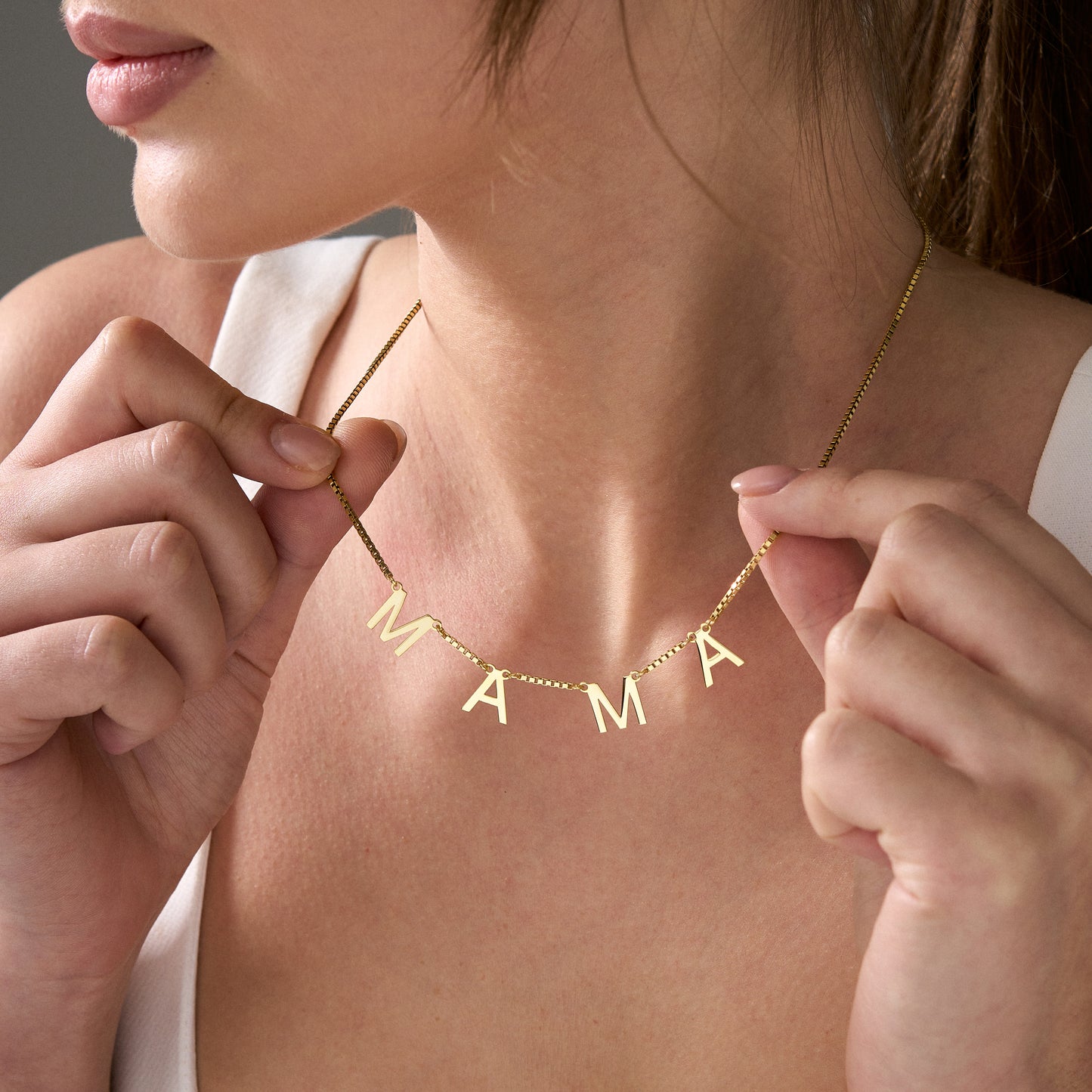14K Gold Letter Name Necklace | Mama Necklace | Personalized Word Necklace for Women