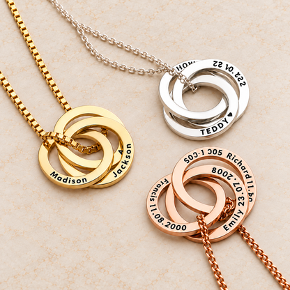 Russian Ring Necklace, Personalized Engraved Names | 14K Gold Vermeil