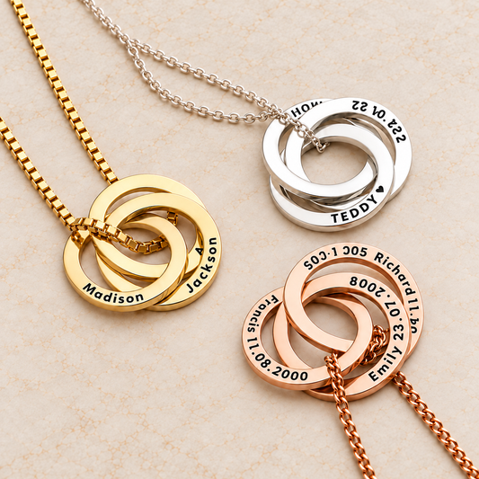 Russian Ring Necklace, Personalized Engraved Names | 14K Gold Vermeil