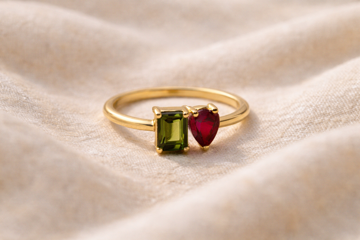 Personalized birthstone ring with two stones, choose any two birth months