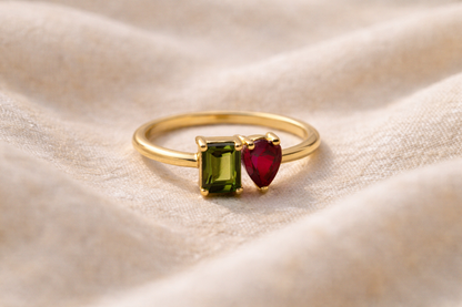 Personalized birthstone ring with two stones, choose any two birth months