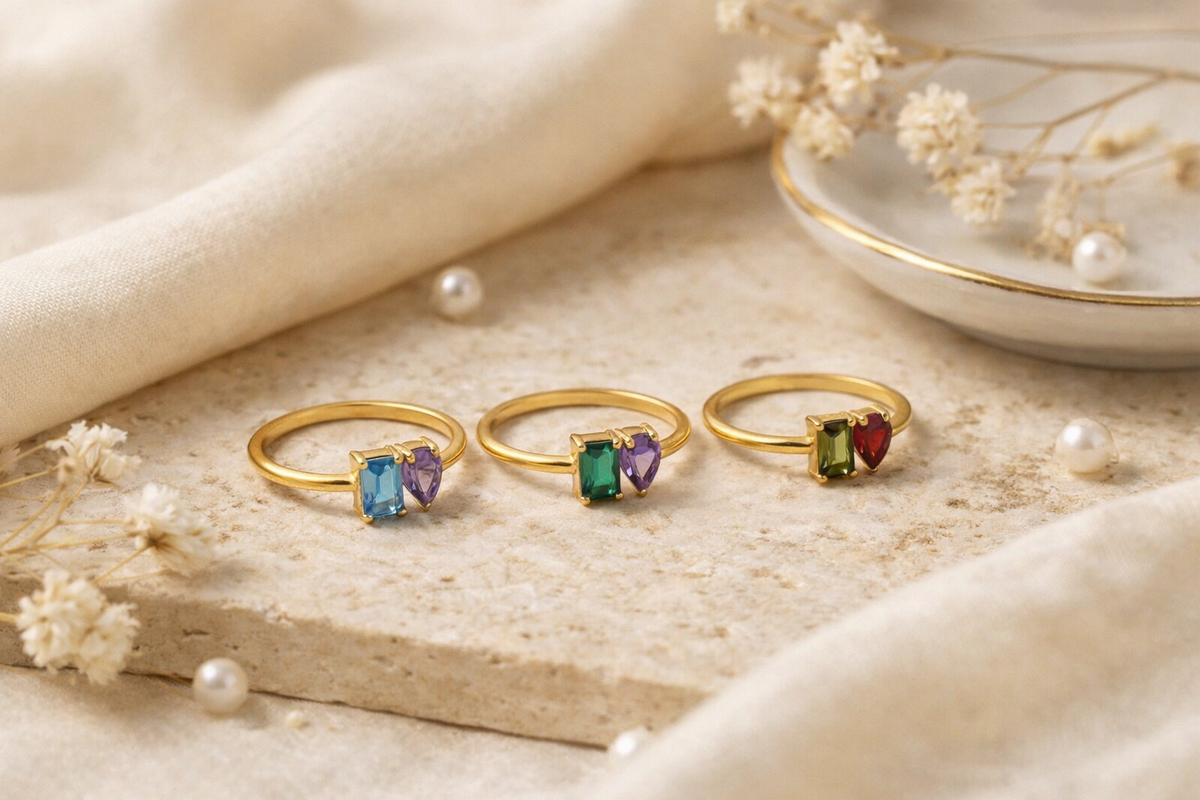 Toi et Moi birthstone ring, handmade in the USA, sizes 3 to 12