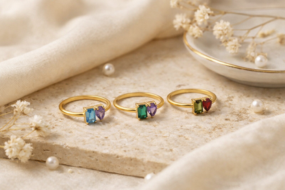 Toi et Moi birthstone ring, handmade in the USA, sizes 3 to 12