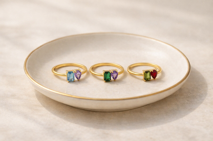 Personalized two stone ring with birthstone colors